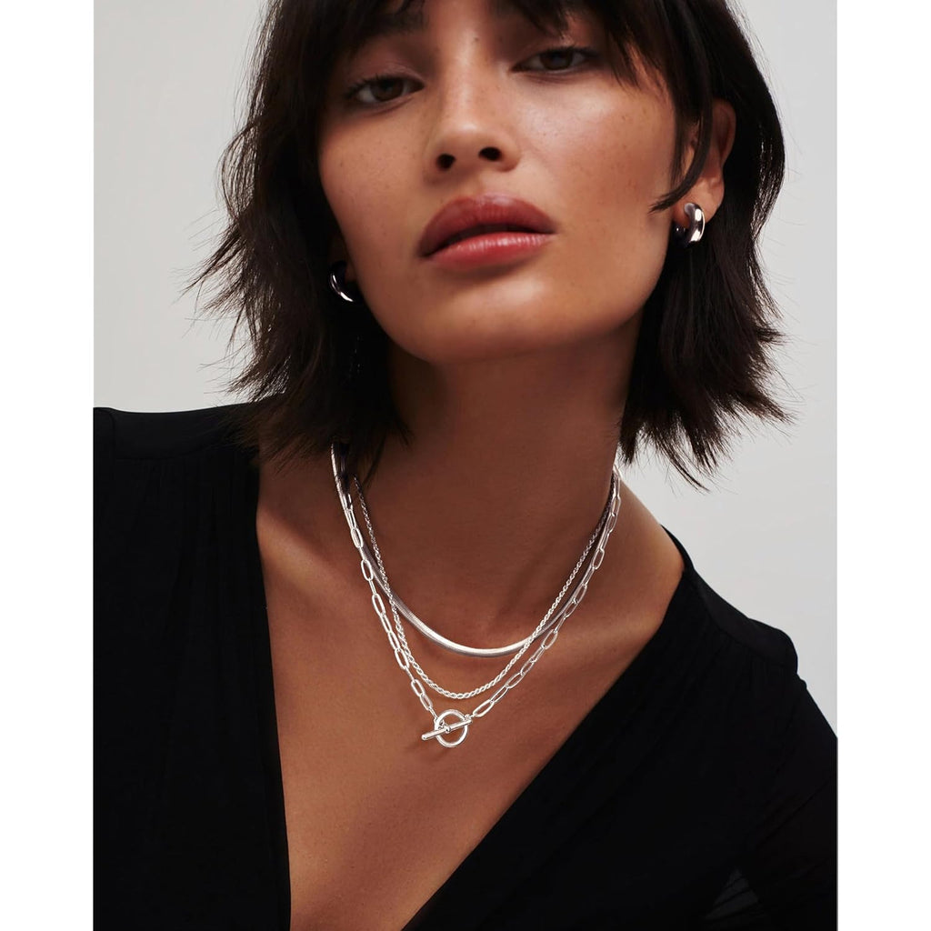 Freekiss Layered Necklaces for Women: 14K Gold/Sterling Silver Plated Chunky Necklace Paperclip Cuban Rope Adjustable Choker T-Bar Toggle Clasp Chunky Necklace for Women Trendy Jewelry Gifts