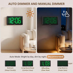 9.5 Inch Large Led Digital Wall Clock Battery Operated, Auto & Manual Dimmer Display, Easy To Read 3.2'' Big Digit With Alarm For Seniors, Modern Decor For Living Room, Bedroom, Office (Green)