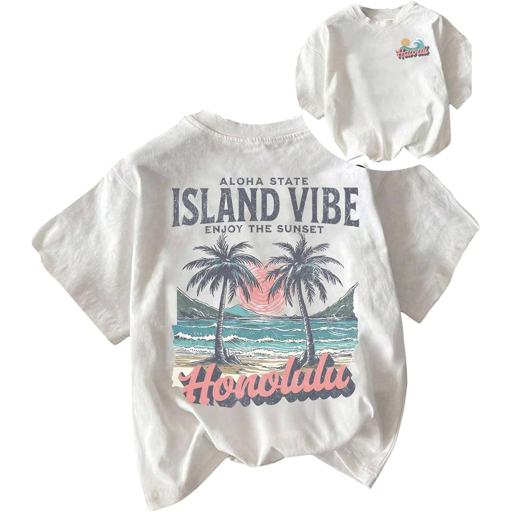 SOLY HUX Women's Hawaiian Beach T Shirts Tropical Graphic Tess Short Sleeve Tops Vacation Clothes White Graphic