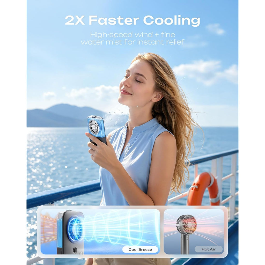 Otlonpe Mini Handheld Misting Fan Portable, Small Powerful Personal Cooling Mister Fan That Blow Cold Air, Slim Light Foldable, 4-Speed Rechargeable Portable Mist Fans, Water Spray, Hand Desk, Black