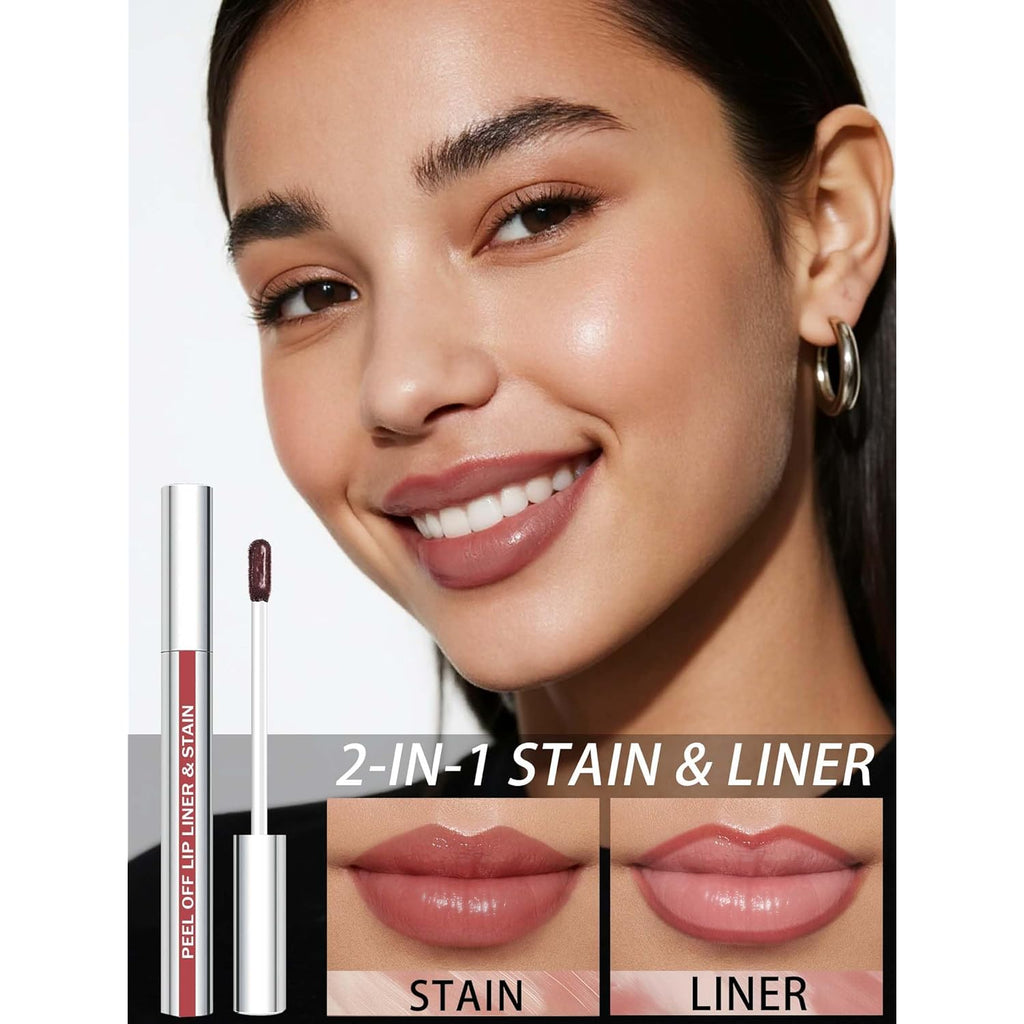 Lip Stain Peel Off Lip Liner Stain with Tweezer, Long Lasting Matte Lip Tint Tattoo, Highly Pigmented Color Lip Makeup, Waterproof Lipstick, Transfer-proof Lipstain for Women, Nude Pink