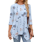 3/4 Length Sleeve Tunic Tops for Women Loose Fit Dressy Casual Blouses Shirts with Asymmetrical Hem S-3XL
