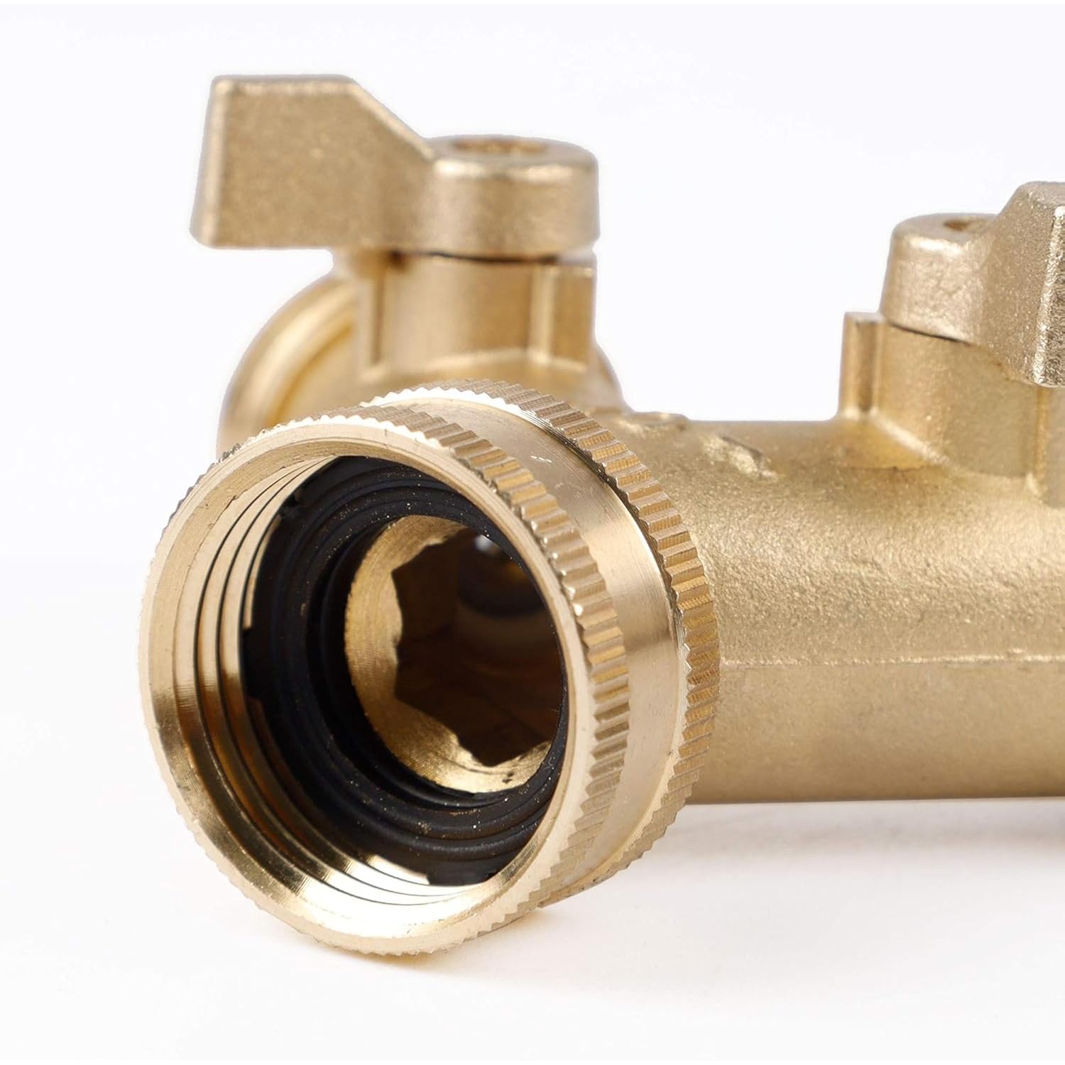 Triumpeek 3/4" Brass 2 Way Hose Splitter, Brass 2 Way Garden Hose Connector With 2 Pcs Garden Hose Coiled Spring Protectors And 6 Rubber Washers