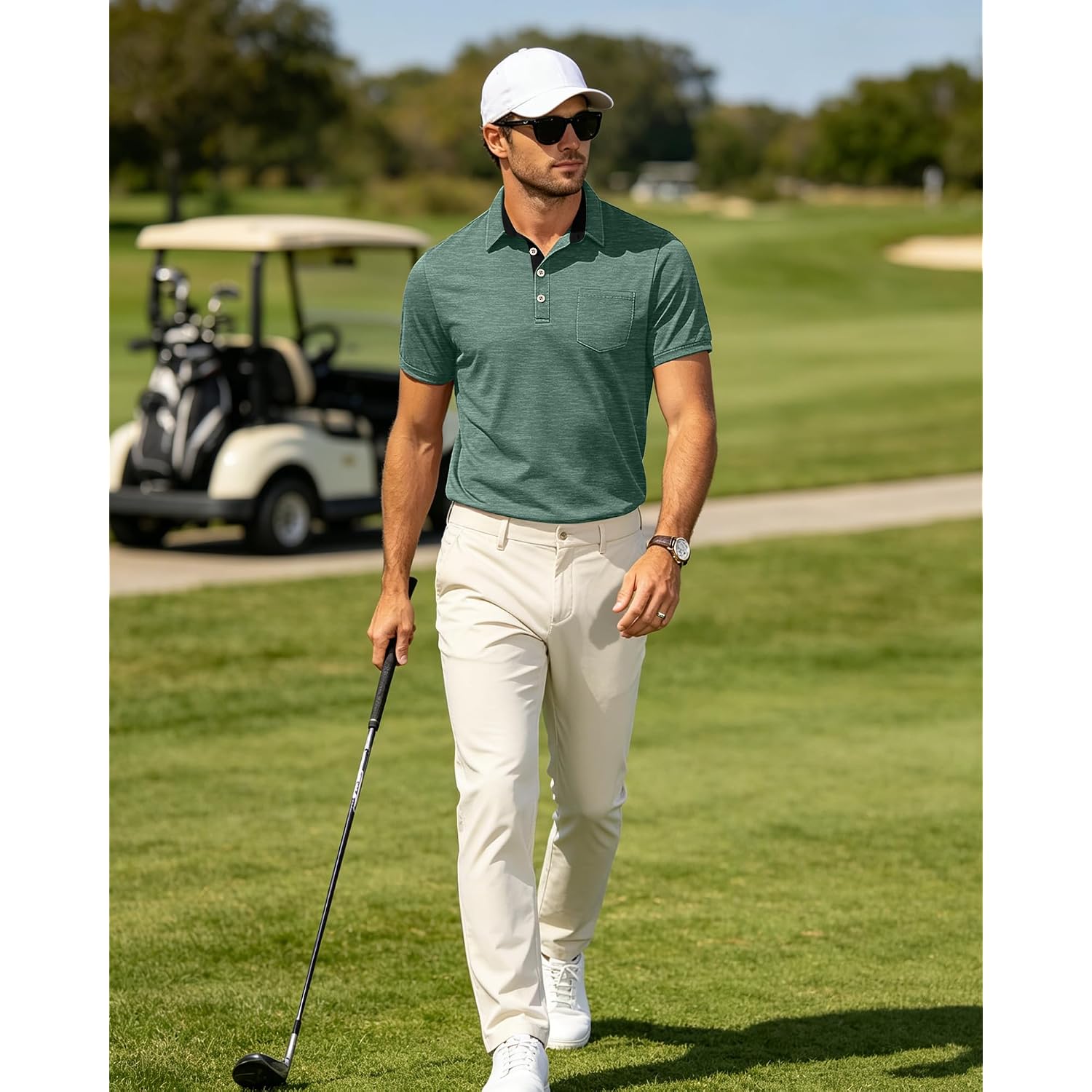 Mens Short Sleeve Polo Shirts Collared Business Casual Polo T Shirts With Pocket
