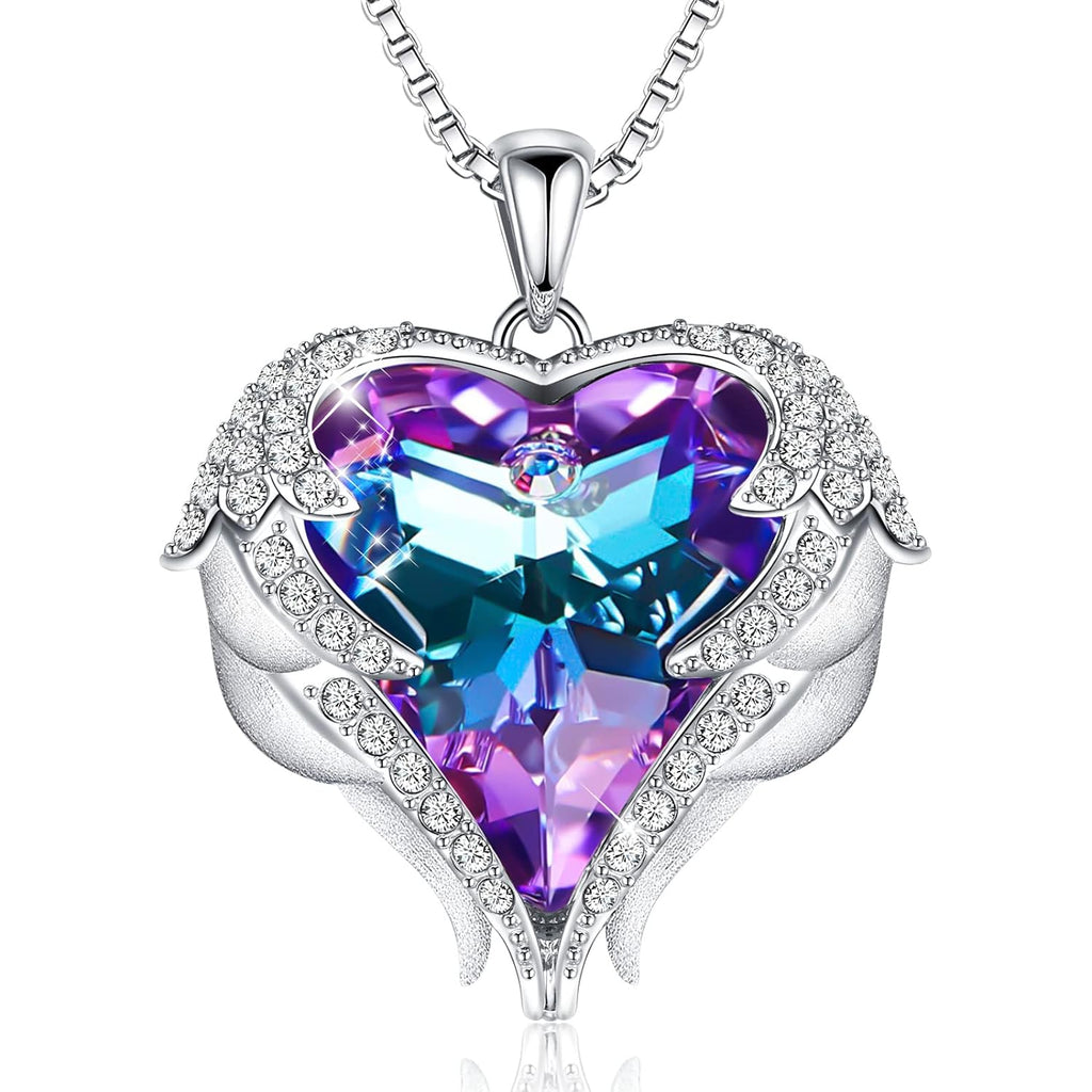 CDE Mothers Day Gifts for Women Angel Wings Necklace for Women with Birthstone, Love Heart Silver Tone/Gold Tone Pendant, Ideal Anniversary or Birthday Jewelry Gifts for Wife Girlfriend Her