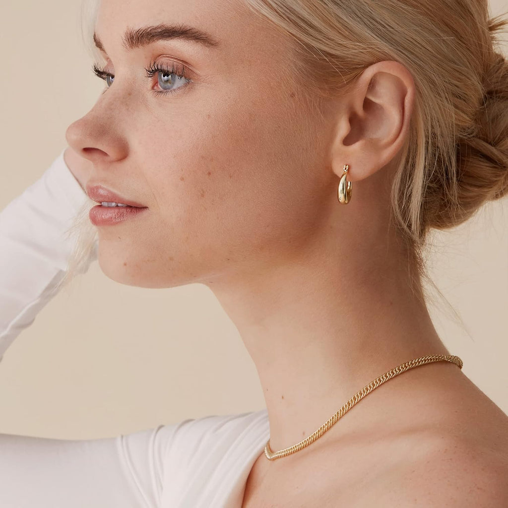 PAVOI 14K Gold Plated 925 Sterling Silver Posts Oval Chunky Hoop Earrings for Women - Trendy Statement Thick Gold Hoops - Lightweight Dangle Earrings