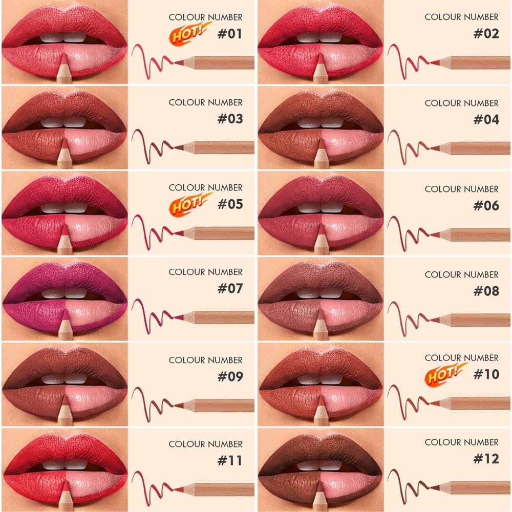 12 Colors Lip Liner Set, Matte Finish Series Lip Liners Pen Kit For Women, Long Lasting Waterproof Smooth High Pigmented Lip Pencil For Daily Makeup (Set A)