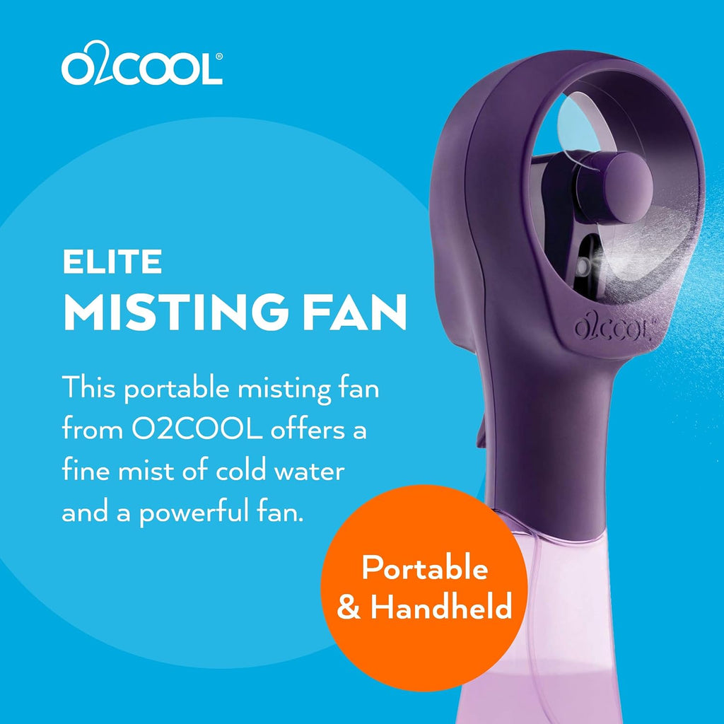 O2Cool Elite Handheld Misting Fan Battery Powered Purple | Yes