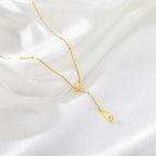 M MOOHAM Mothers Day Gifts - Dainty 14K Gold Plated Beaded Chain Small Pendant Necklaces Simple Pearl Circle Beads Italian Horn Teardrop Pendant Y-Shaped Necklace for Women Trendy Jewelry Gifts