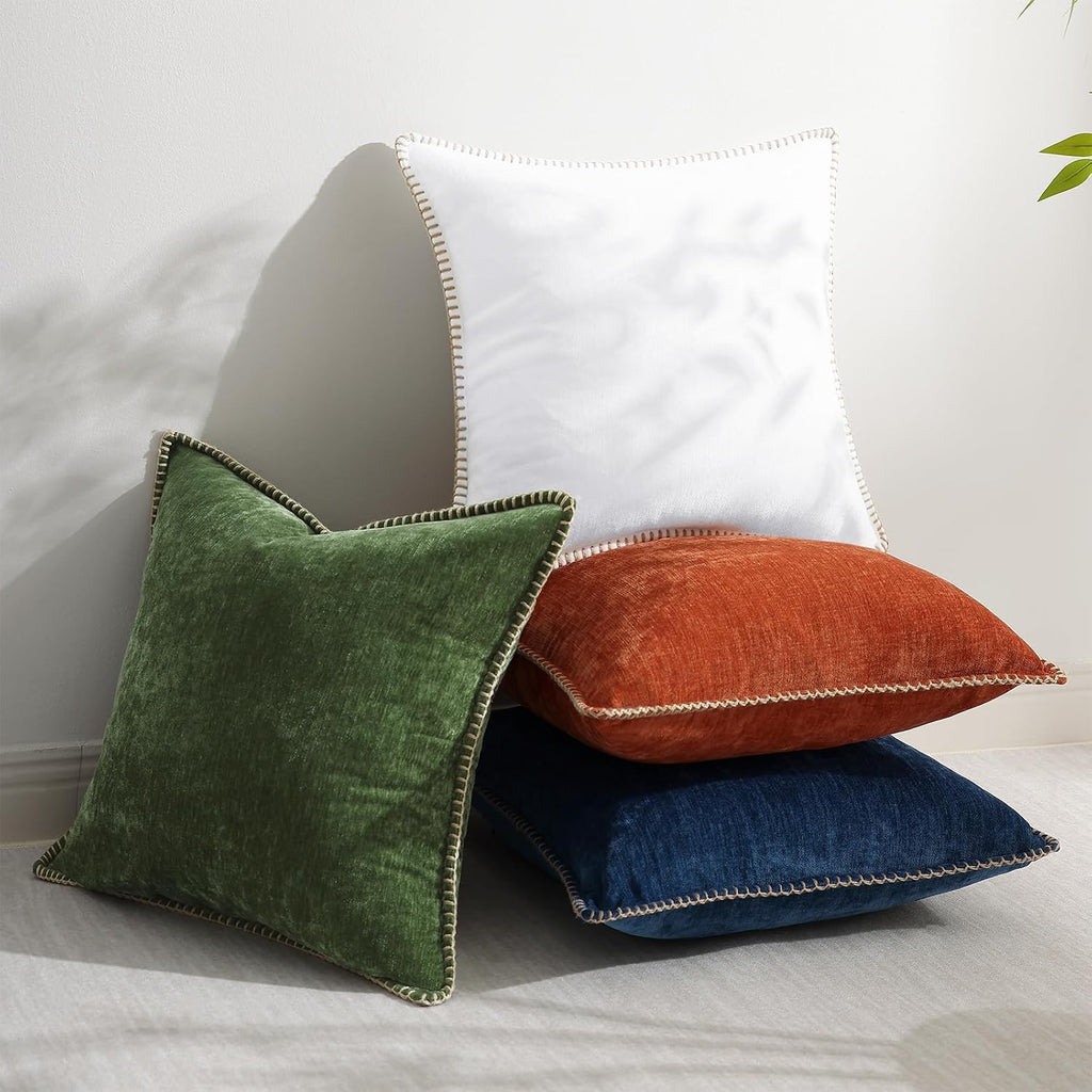 Decoruhome Fall Chenille Soft Cozy Throw Pillow Covers 12X20 Set Of 2, Modern Farmhouse Boho Velvet Decorative Pillow Cases With Stitched Edge For Couch Sofa Bed Home Decor, Forest Green