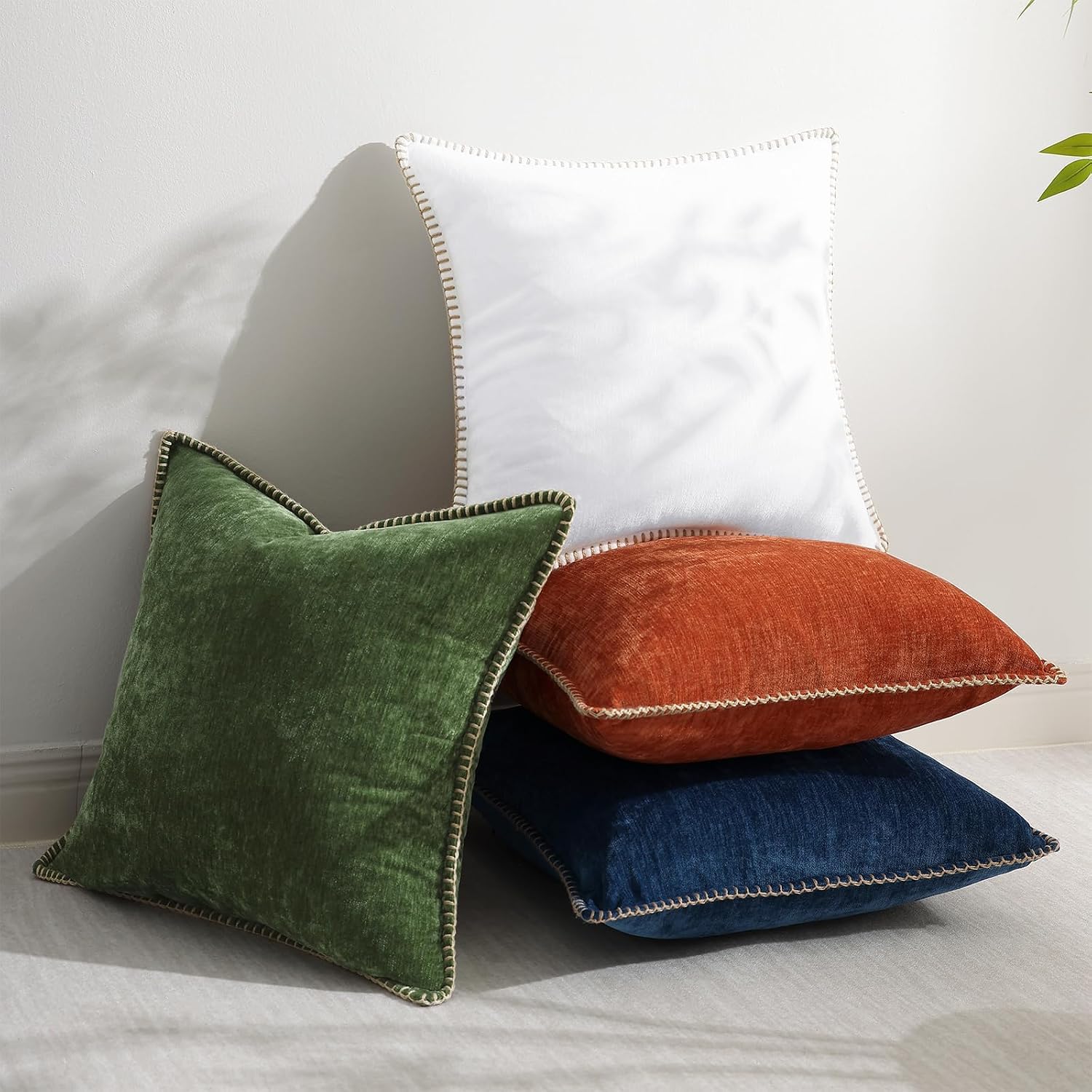 Decoruhome Fall Chenille Soft Cozy Throw Pillow Covers 12X20 Set Of 2, Modern Farmhouse Boho Velvet Decorative Pillow Cases With Stitched Edge For Couch Sofa Bed Home Decor, Forest Green