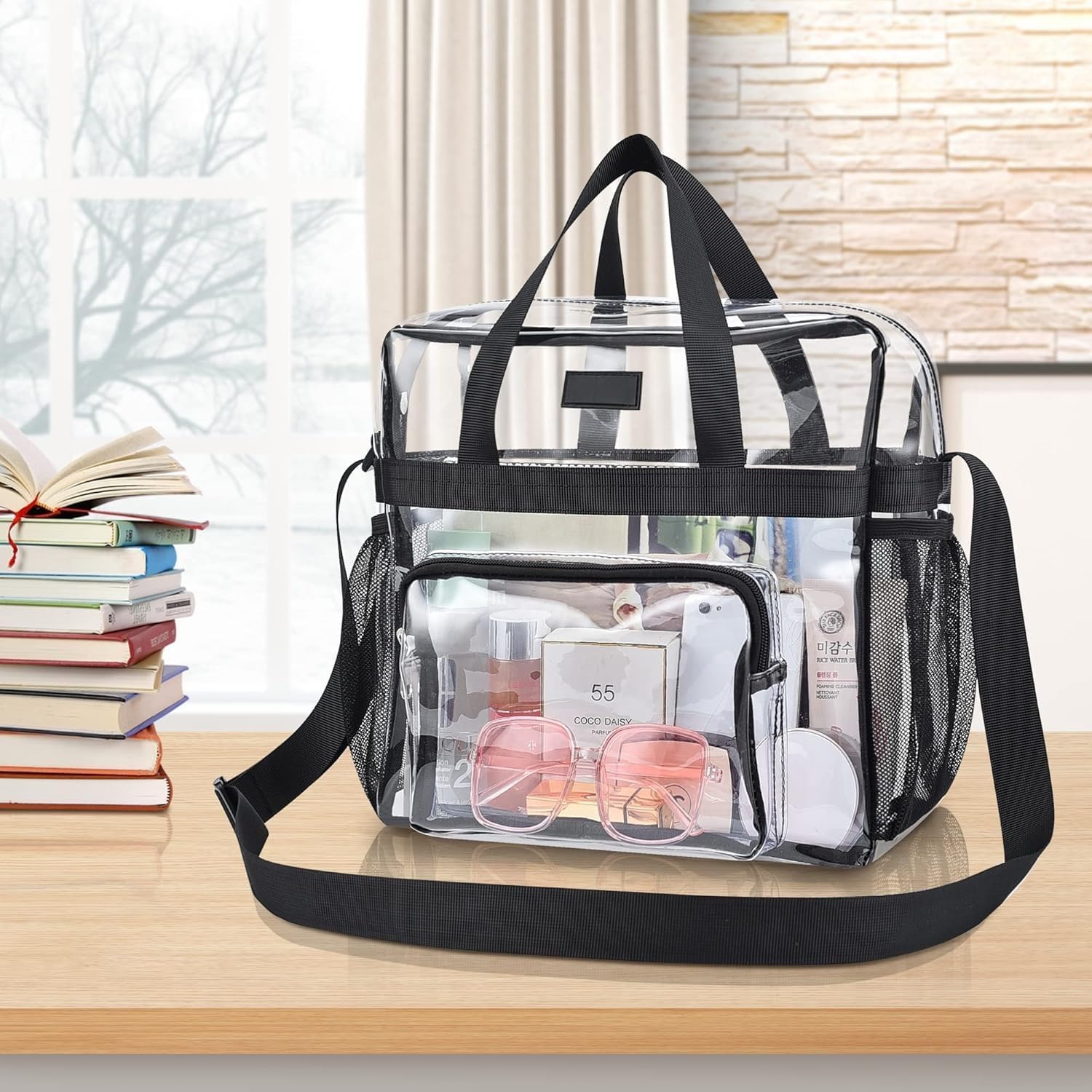 Bagenius Clear Tote Bag Stadium Approved, Game Day Satchel Bag with ‌Non-detachable Reinforced Strap for Concert, Work, Sport