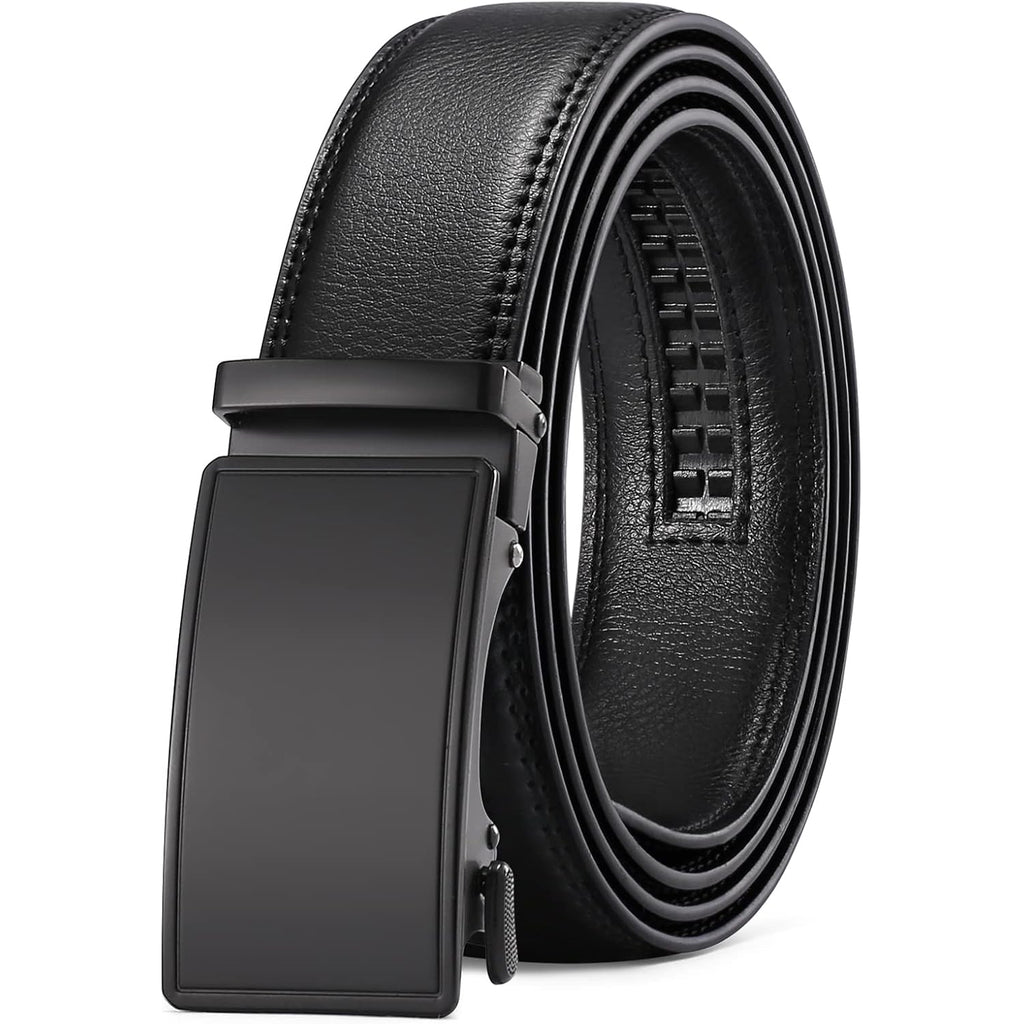Sendefn Men'S Leather Belt Automatic Ratchet Buckle Slide Belt For Dress Casual Trim To Fit With Gift Box