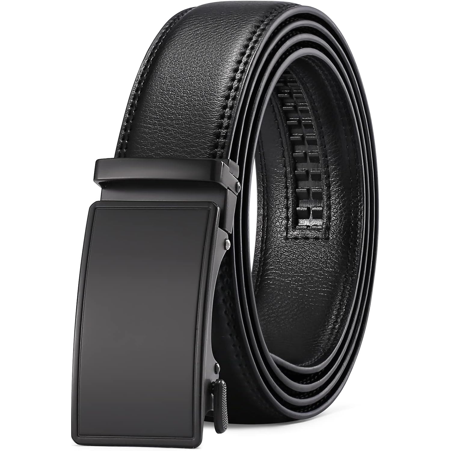 Sendefn Men'S Leather Belt Automatic Ratchet Buckle Slide Belt For Dress Casual Trim To Fit With Gift Box