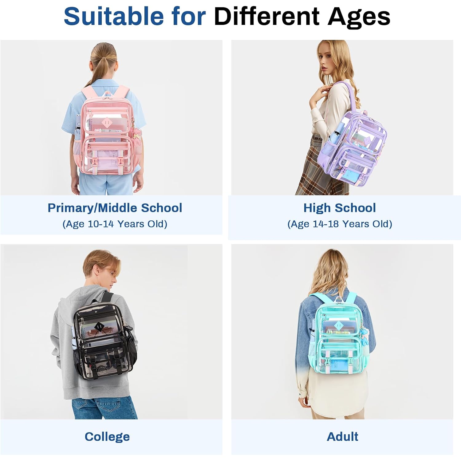 Sisipoet Clear Backpack For School, Pvc Clear Bookbag Heavy Duty Transparent Backpack For Stadium Events See Through Bag