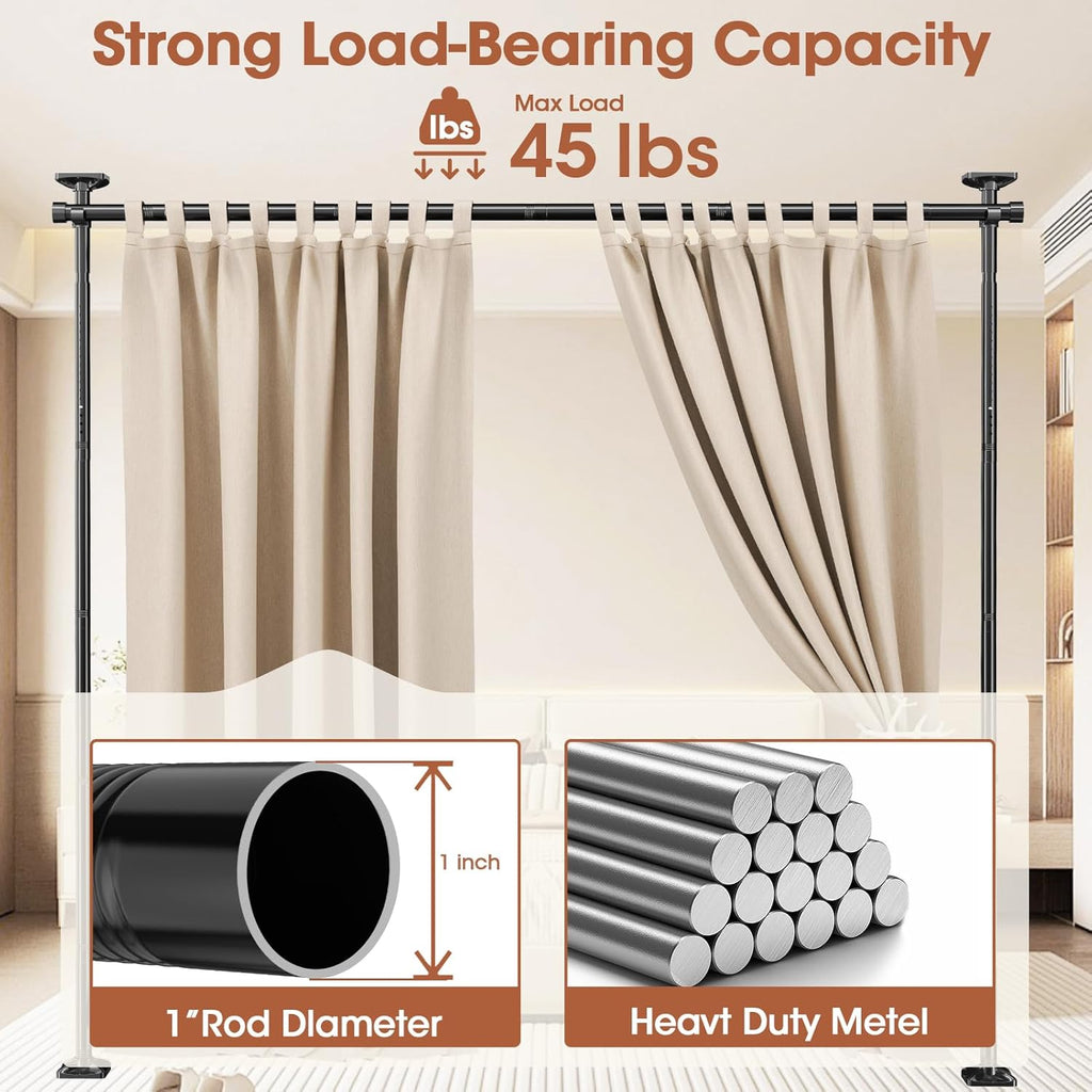 SUNALLY Room Divider No Drilling Curtain Rod Wall Divider for Room Separation, 4-10ft(H) 28-114inch(W) Adjustable, Heavy Duty Partition Space Separator Freestanding Tension Curtain Stand, Black