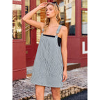 Womens Casual Denim Dress Summer Striped Overalls Romper Adjustable Straps Sleeveless Jean Dresses With Pockets