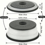 Collapsible Microwave Splatter Cover for Food, Vented Microwave Plate Cover Lid 10.5 inch, BPA-Free Silicone & Plastic, Dishwasher Safe, Multipurpose Colander for Fruit Vegetable, Black