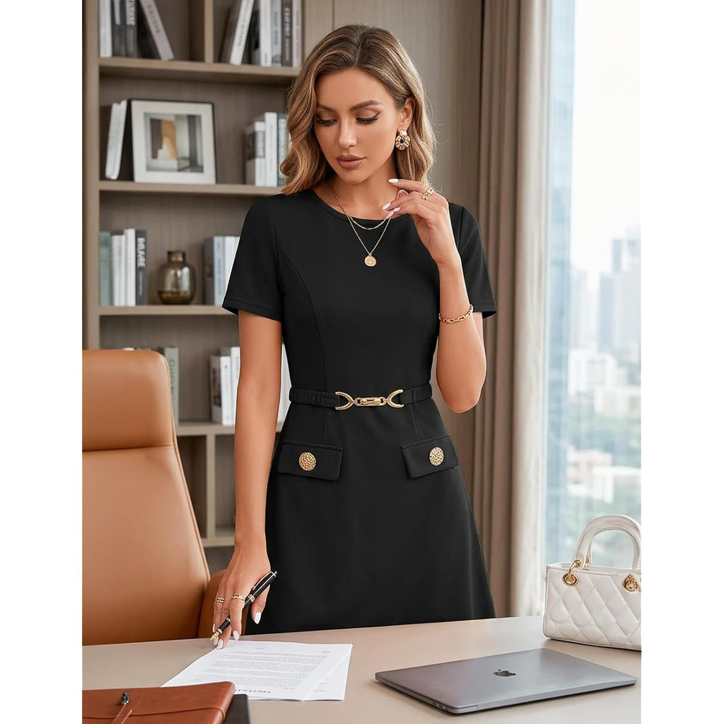 Merokeety Women'S Summer Business Casual Dress Short Sleeve 2026 Elegant Bodycon Work Office A Line Graduation Mini Dress