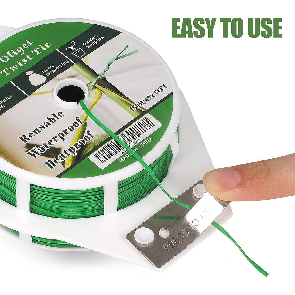 Green Garden Wire, Sturdy Plant Ties For Support With Cutter, 492Ft/150M, Indoor, Outdoor, Home And Office Use