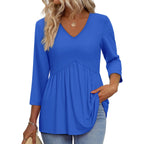 OFEEFAN 3/4 Length Sleeve Womens Tops 2025 Blouses for Women Dressy Casual Fashion Clothing V Neck Babydoll Tops Fall Outfits