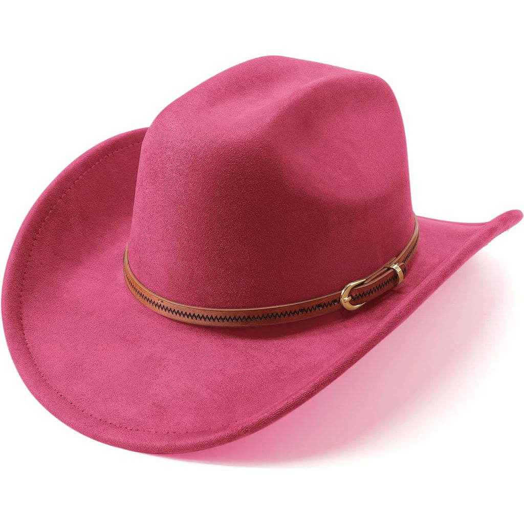 Western Cowboy Hats For Women Classic Felt Wide Brim Fedora Hat With Belt Buckle Retro Panama Hat Unisex Rolled Up Cap