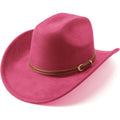 Western Cowboy Hats For Women Classic Felt Wide Brim Fedora Hat With Belt Buckle Retro Panama Hat Unisex Rolled Up Cap