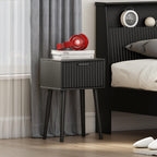 Nightstands Set Of 2, Small Side Table, Bedside Table With Fluted Door, Solid Wood Feet, Modern Mid-Century End Table For Bedroom, Small Space, Black