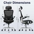 Marrap Ergonomic Office Chair, Mesh Desk Chair With 3D Armrests, Adjustable Lumbar Support And Headrest, 90-120° Rocking Function, Black