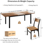 Ipormis 7-Piece Dining Table Set With 6 Chairs, 63" Extendable Kitchen Table & Chairs Set For 4-6, Dining Roomtable With Solid Metal Frame & Mdf Board, Perfect For Small Space, Easy Assembly, Walnut