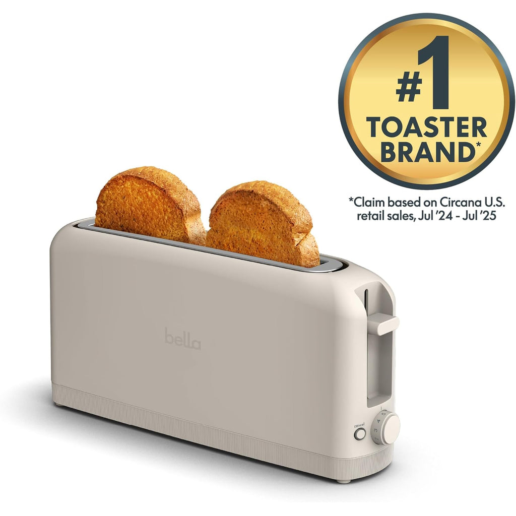 Bella 2 Slice Slim Toaster, Fits-Anywhere™ Kitchenware, 6 Setting Shade Control With Reheat & Cancel Buttons, Fits Sourdough, 10” Long Slot, Anti Jam & Auto Shutoff, 900 Watt, Oatmilk