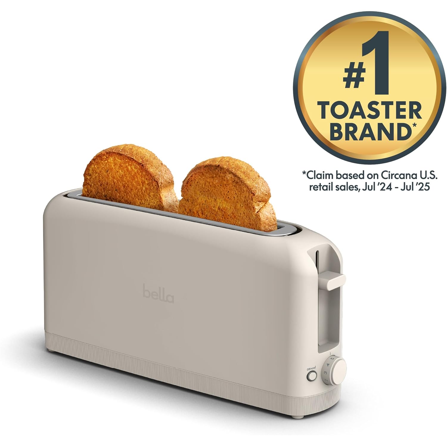 Bella 2 Slice Slim Toaster, Fits-Anywhere™ Kitchenware, 6 Setting Shade Control With Reheat & Cancel Buttons, Fits Sourdough, 10” Long Slot, Anti Jam & Auto Shutoff, 900 Watt, Oatmilk