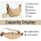 Straw Crossbody Bags For Women Crescent Woven Shoulder Handbag Summer Beach Hobo Purses With Adjustable Strap