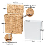 3 Gallon Wicker Trash Can,Small Bathroom Trash Can With Lid,Natural Water Hyacinth Wicker Waste Basket For Bedroom,Toilet,Narrow Garbage Can With Removable Liner