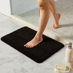 TYUU Black Bathroom Rug, Ultra Soft Bath Rugs Non Slip Washable, Super Absorbent Quick Dry Small Bath Mat with Rubber Backing for Bathroom Floor, Shower, or Sink, Black 16" x 24"