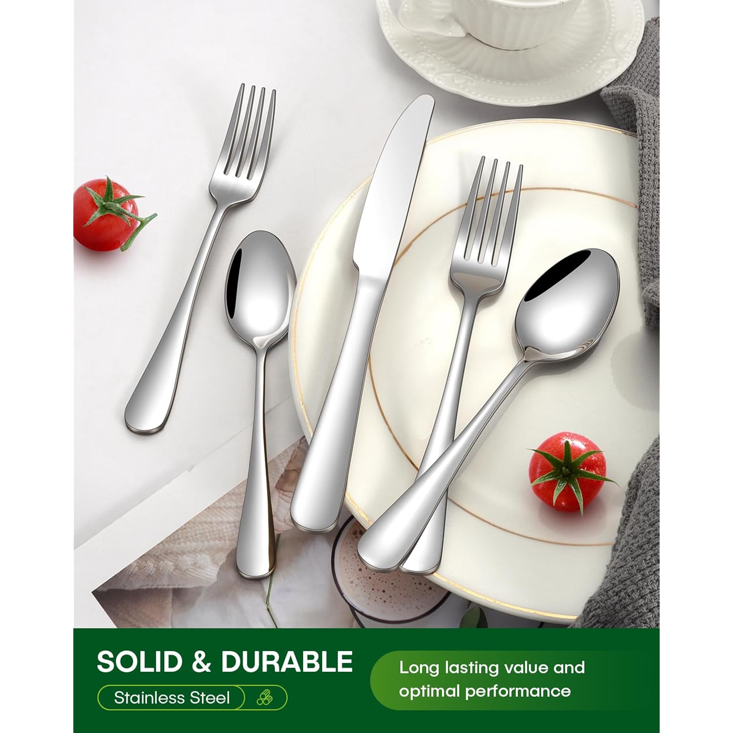 PHILIPALA 20 Piece Silverware Set, Stainless Steel Flatware Set for 4 Food Grade Novelty Flatware Cutlery Utensil Set Include Knife Fork Spoon Mirror Polished Dishwasher Safe