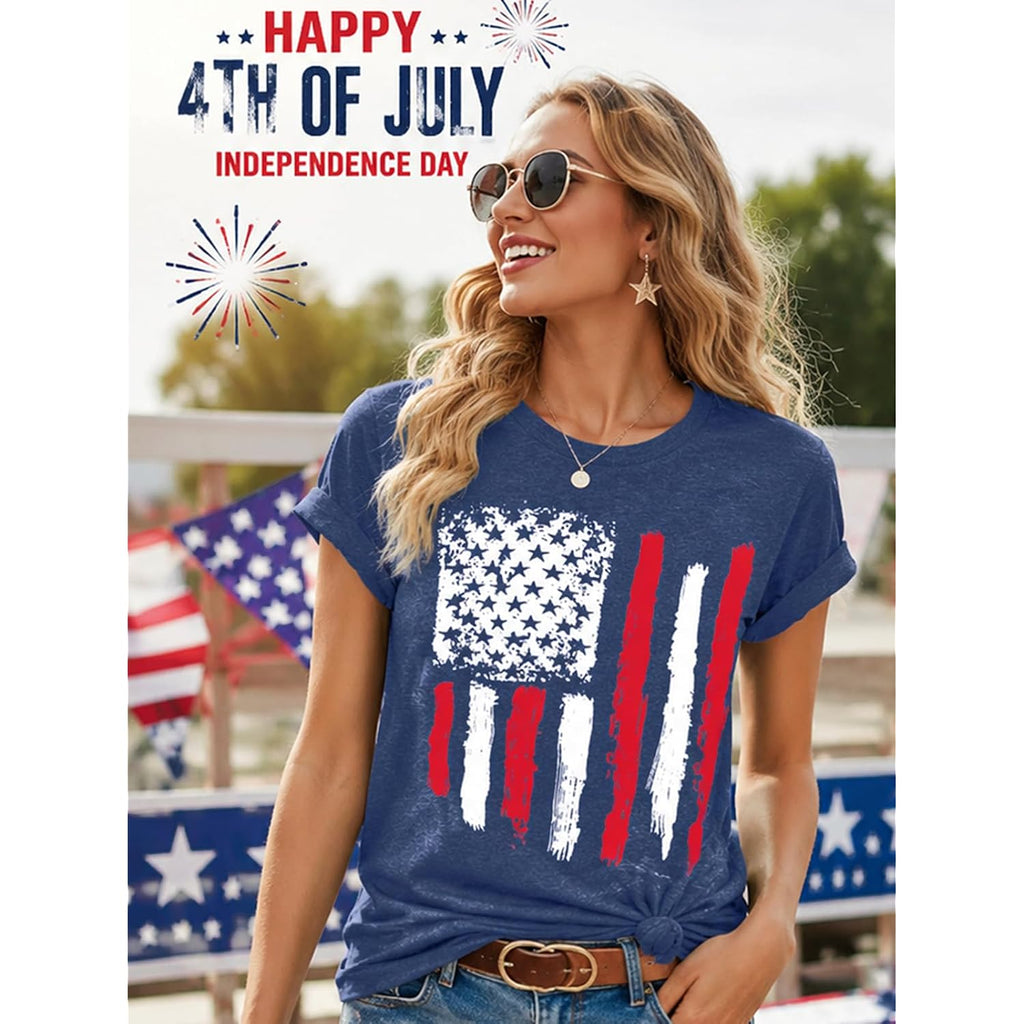 Patriotic Shirts for Women American Flag Shirt 4th of July Tshirt Graphic Tees Casual Short Sleeve Tee Top