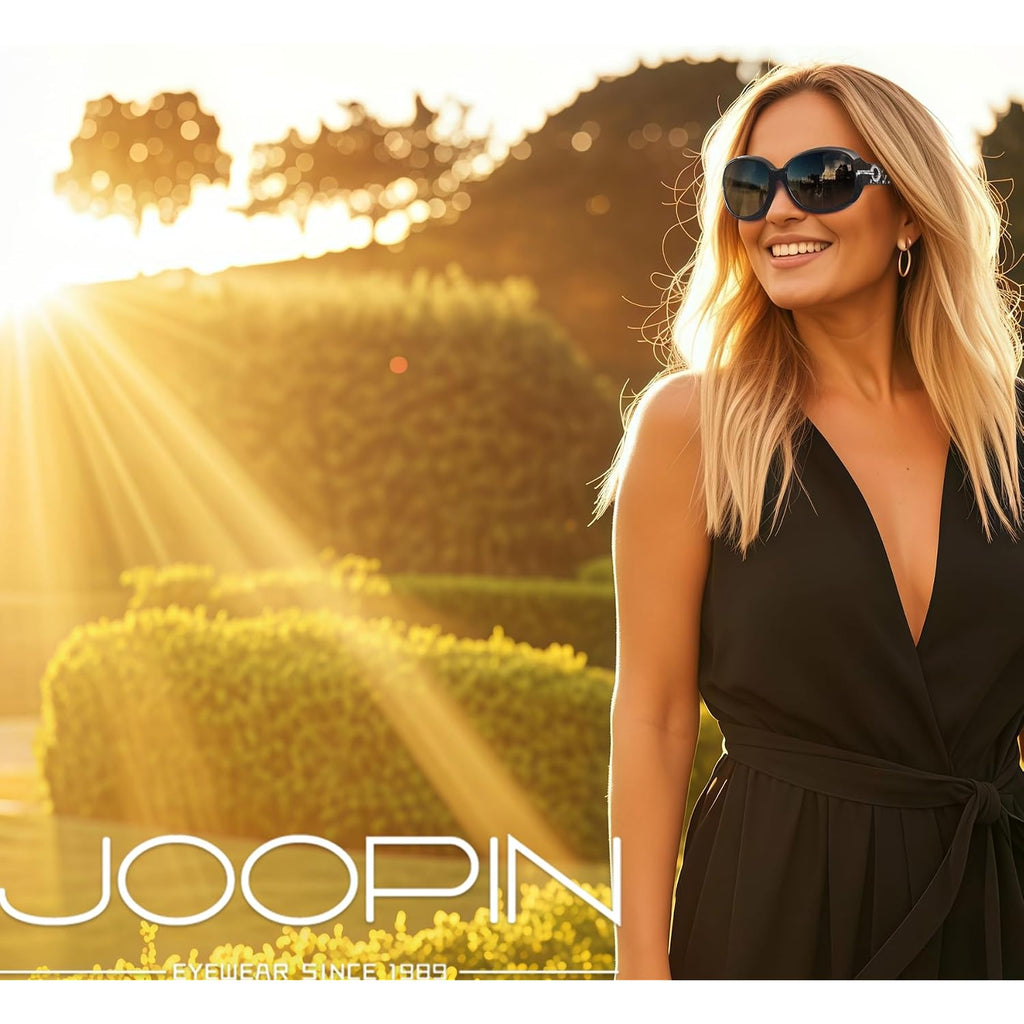 Joopin Big Womens Sunglasses Polarized Trendy Sun Glasses Large Rectangle UV Protection Rhinestone Sunnies A01-black Simple Packaging