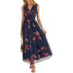 Anrabess Women'S Floral Tulle Wedding Guest Maxi Dress | V Neck Sleeveless,A-Line Elastic Waist,Casual Flowy Formal Boho,Bridal Shower Garden Party Beach Vacation,Summer Fall