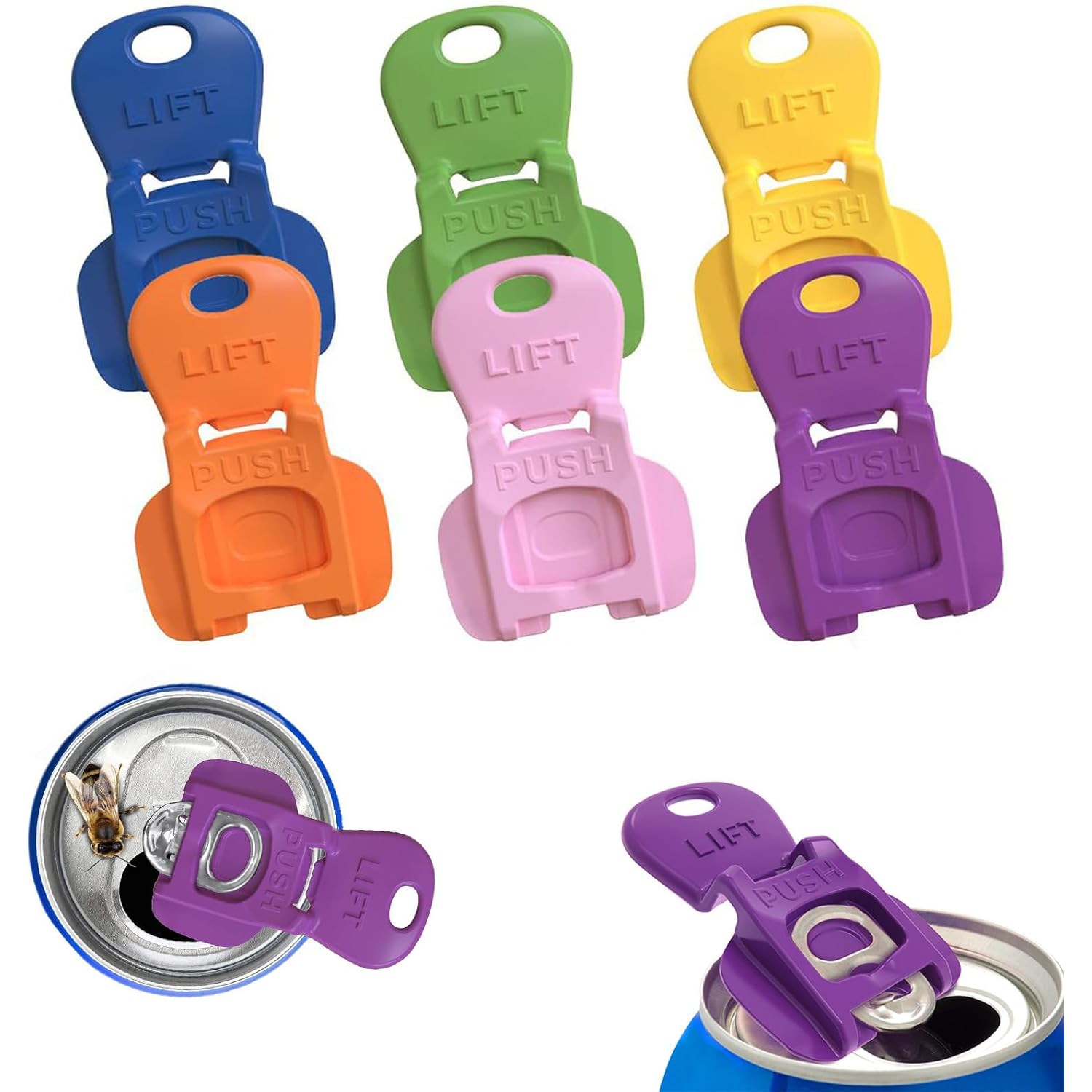 6Pcs Colorful Can Tab Openers & Leak-Proof Drink Covers – One-Hand Soda Can Opener And Reusable Protector Caps For Coke, Beer, Soda, And Aluminum Cans For Parties, Bbq, Camping & Travel(New Model)