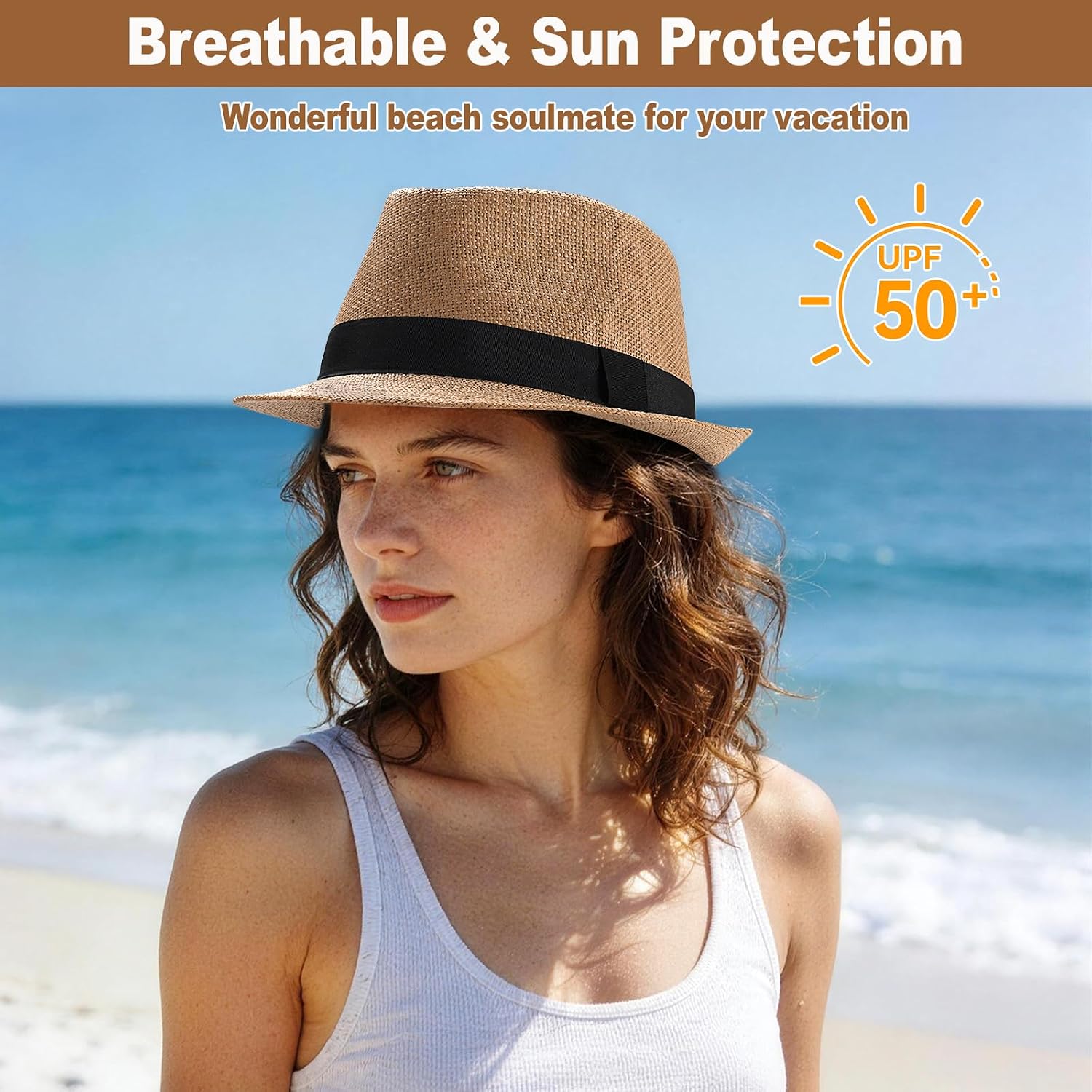 Straw Fedora Hats For Men Women, 1920S Short Brim Trilby Panama Hat Summer Beach Sun Cap