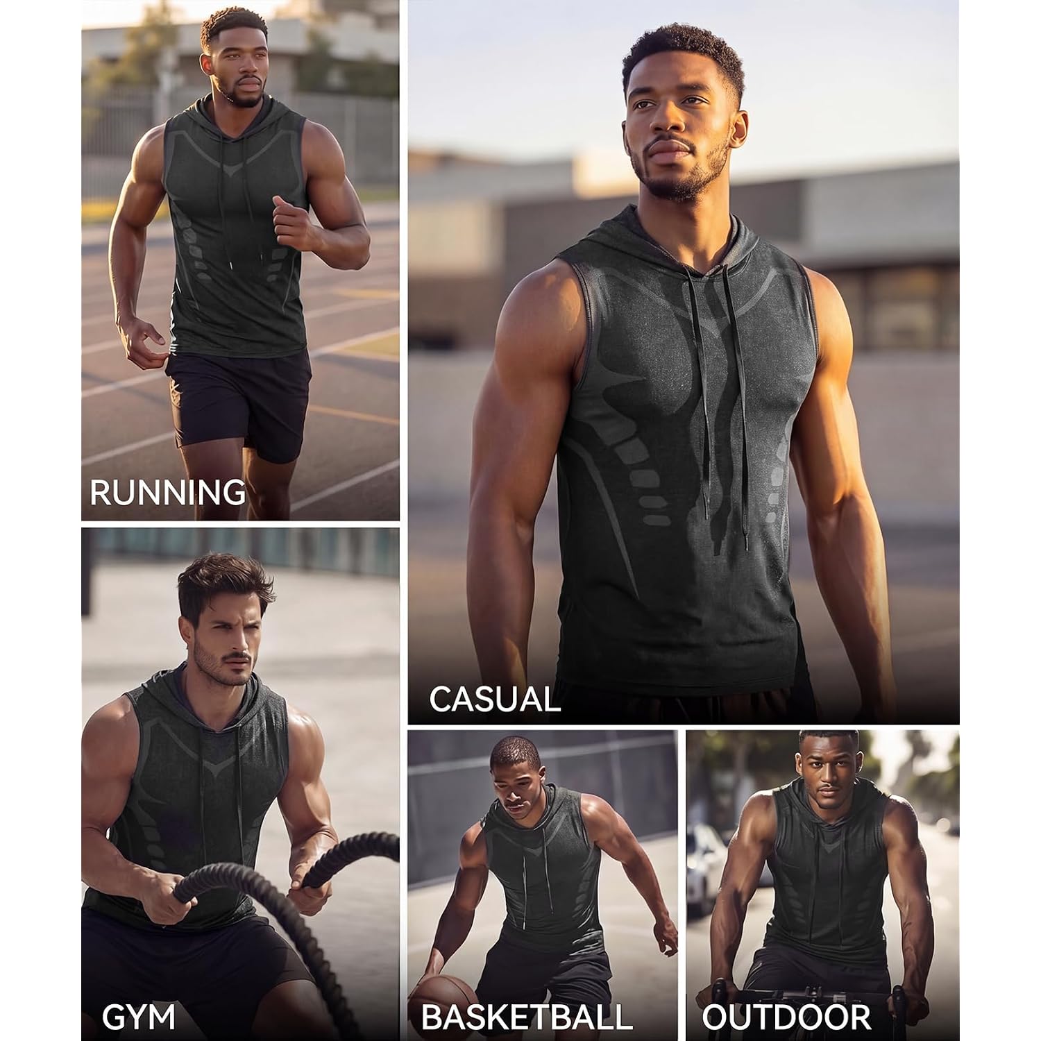Mens Sleeveless Hooded Tank Tops Upf 50+ Uv Sun Protection Quick Dry Athletic Running Workout Gym Muscle Shirts With Hoodie
