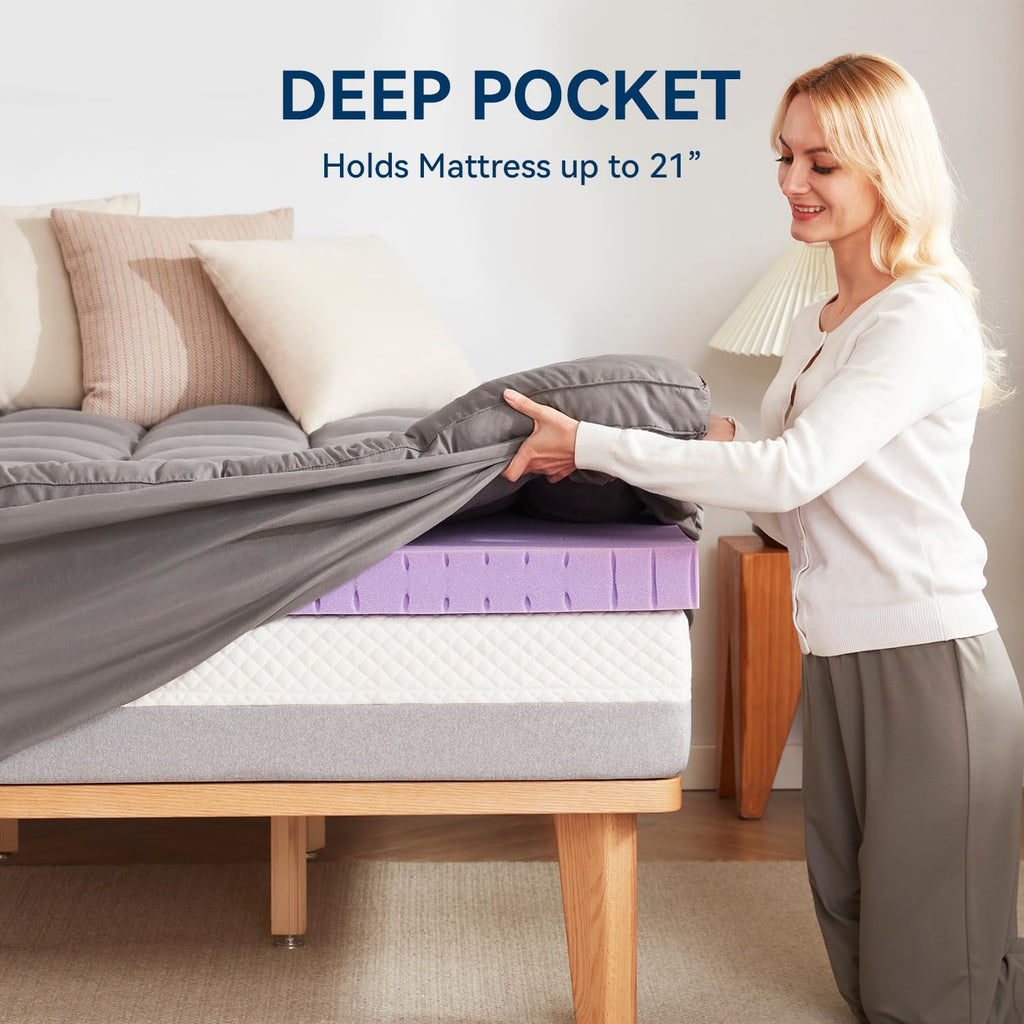 Bdeus Dual Layer 5 Inch Memory Foam Mattress Topper King Size, 2 Inch Gel Memory Foam Plus 3 Inch 1450 Gsm Down Alternative Quilted Pillow Top Mattress Pad Cover,Dark Gray