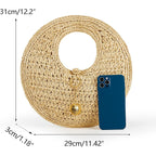 Philomena Woven Straw Beach Bag For Women Handmade Raffia Circle Bag, Summer Boho Chic Tote Purse Handbag Large Round Bag