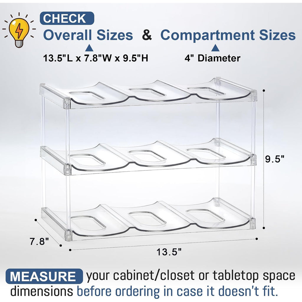 Larger Compartment - Stackable Water Bottle Organizer Holder - For Stanley & Others' Large Tumbler - Clear Wine Rack, Cup Bottle Holder For Cabinet Home Countertop Fridge Pantry Shelf, 3 Tier Hold 9