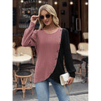 MixShe Womens Knit Sweaters 2026 Fall Winter Casual Long Sleeve Ribbed Colorblock Button Pullover Tops