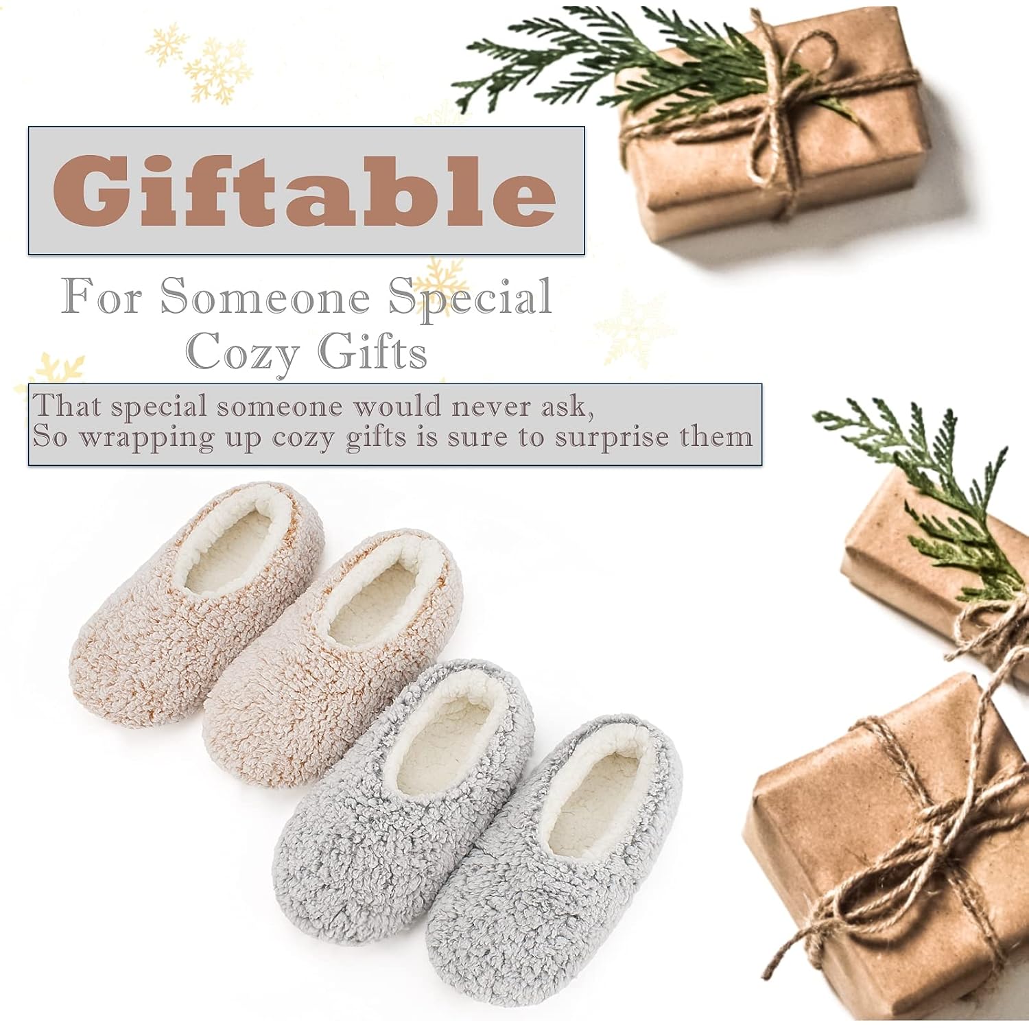Cozylook 2-Pair Slipper Socks For Women Non Slip Soft Sole Slippers | Fuzzy Or Knit Uppers, Plush Sherpa Lining, Gripper Dots, Elastic Heel, Warm Indoor Comfort, Gift-Ready Packaging