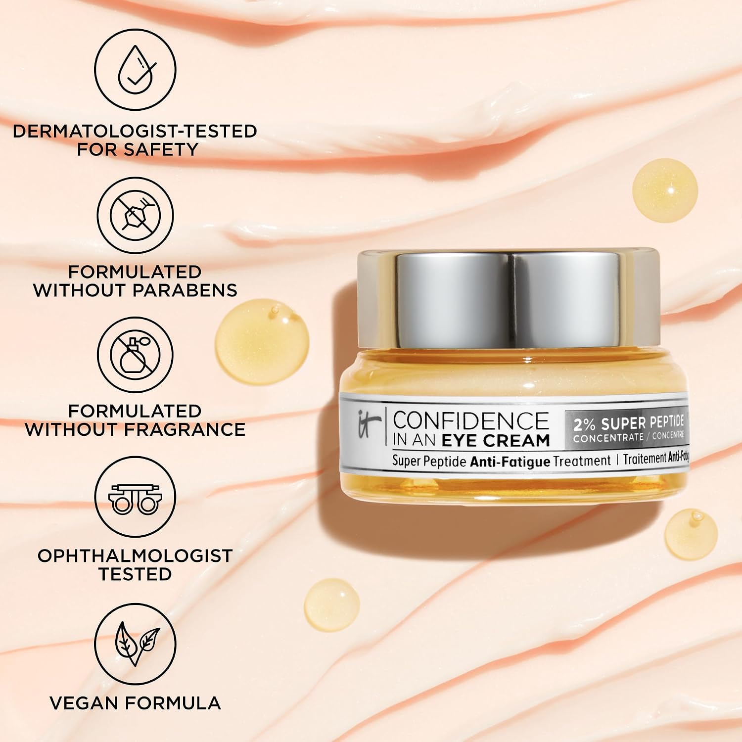 It Cosmetics Confidence In An Eye Cream - Anti Aging Peptides Moisturizer, Dark Circles & Wrinkles, Lightweight 48H Hydration, 2% Super Peptide Concentrate, Smooth & Brighten Undereye, All Skin Types