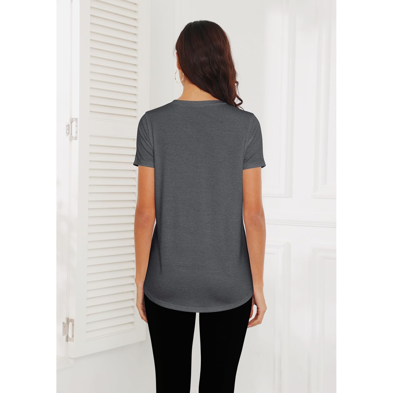 Smile Fish Women Crewneck Loose Fit Tunic Tops Short Sleeve Dressy Casual Summer Long Tee Shirts