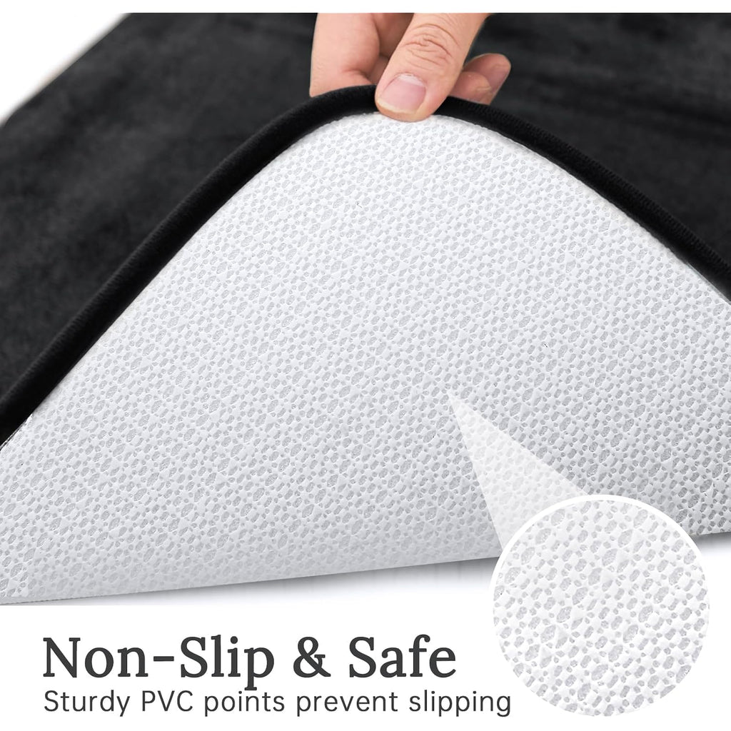 Bathroom Rugs Sets 3 Piece, Ultra Soft Velvet Memory Foam Bath Rugs, Non-Slip & Pvc Backing Bathroom Mat Set, Washable Quick Dry Bath Rug - Black